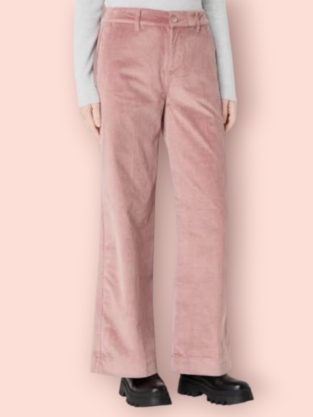 BA&SH High Waisted Wide Leg Cropped Pink Corduroy Pants